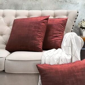 Deep Red Textured Velvet Pillow Covers 20x20  Set of 2